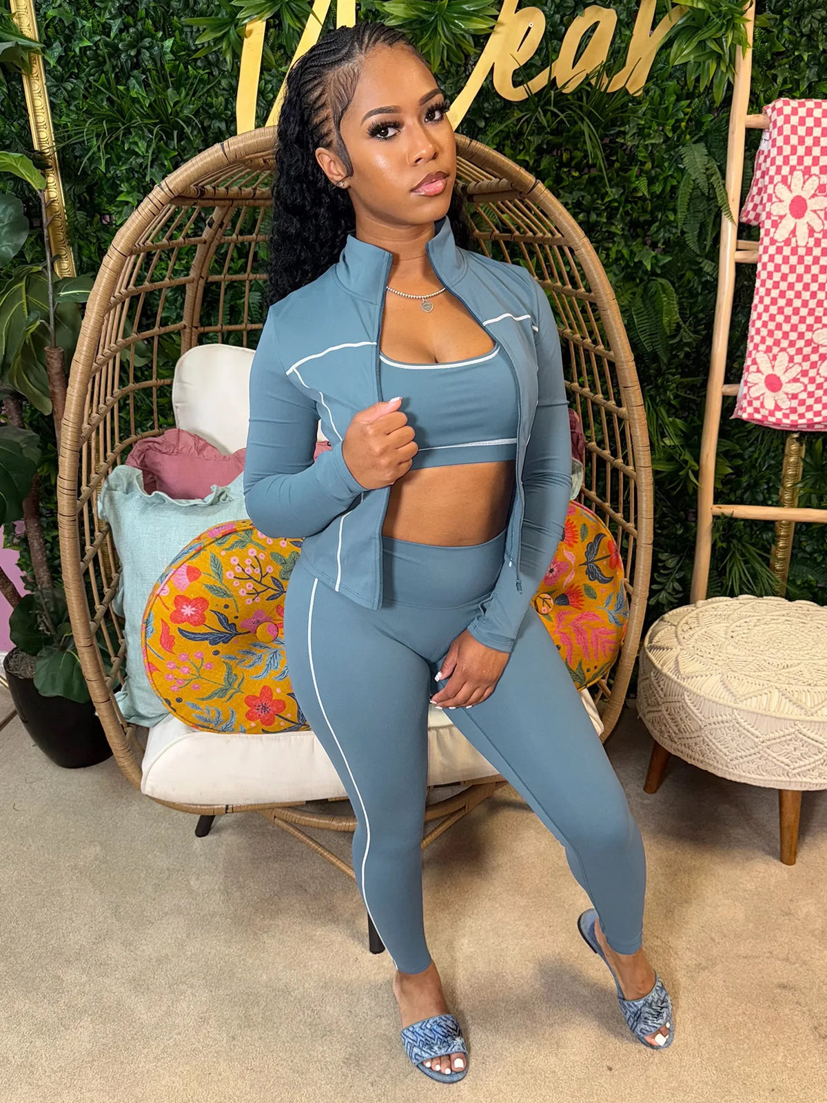 Weird Puss Women 3 Piece Tracksuit Set with Zipper Jacket