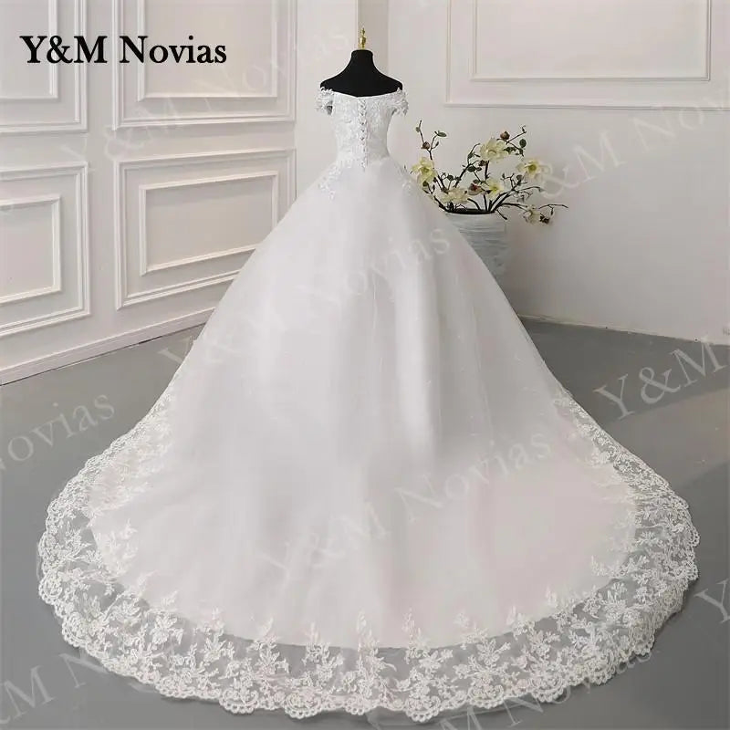 Off Shoulder Plus Size Wedding Dress Tulle and Organza