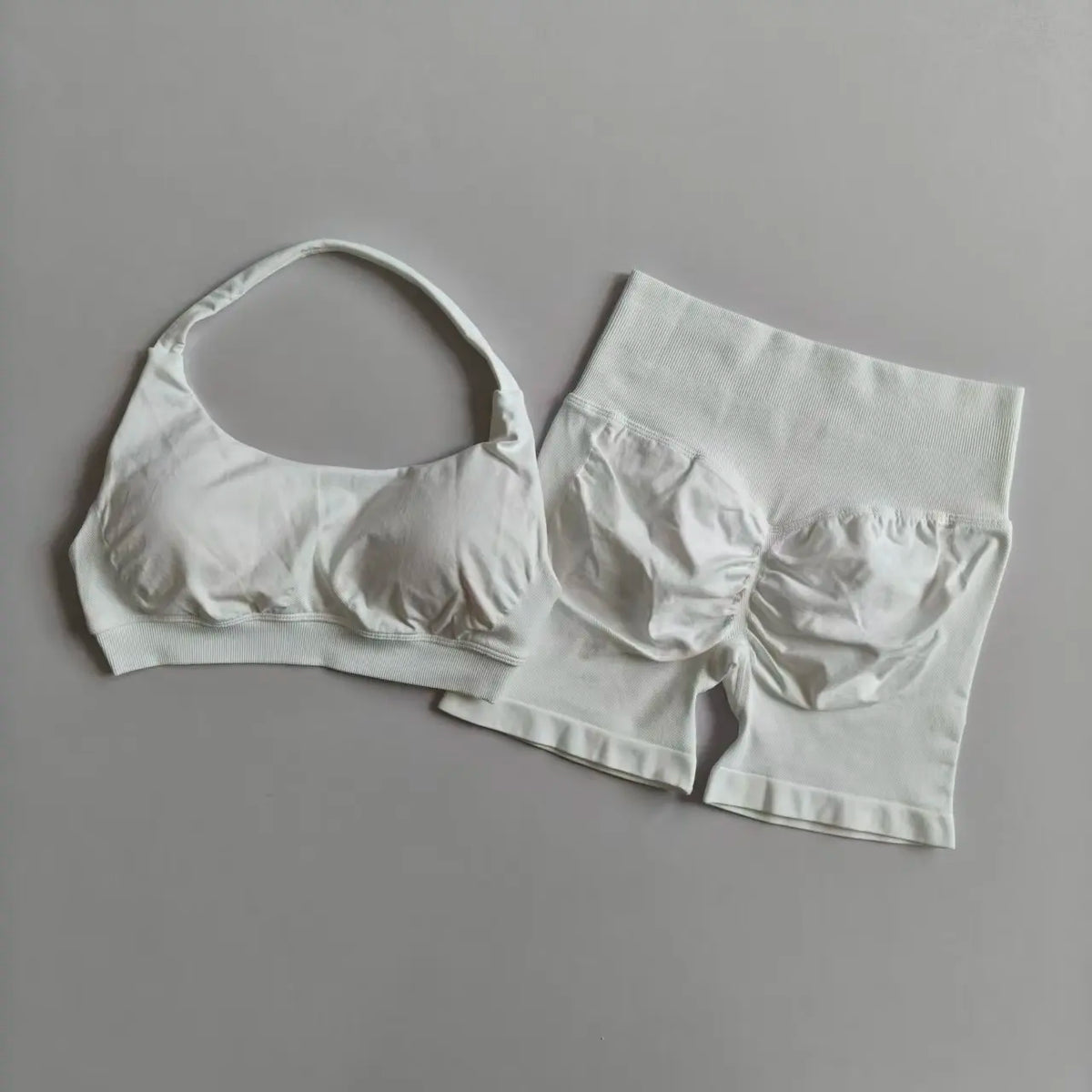 Peach High Waist Seamless Sports Bra and Shorts Set