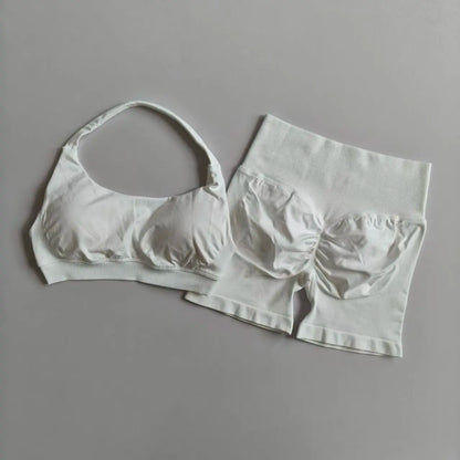 Peach High Waist Seamless Sports Bra and Shorts Set