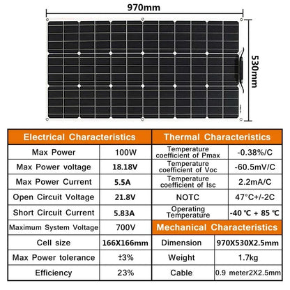 ASUNERGE 12V Flexible Monocrystalline Solar Panel 100W