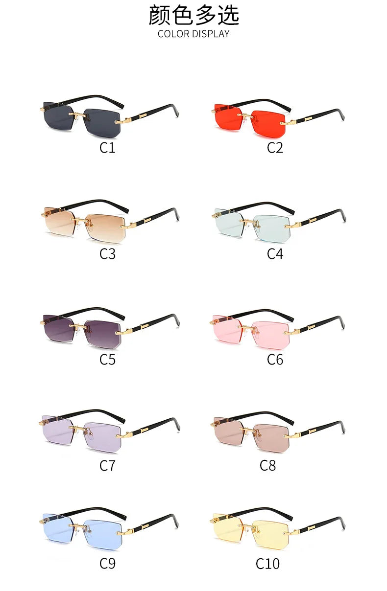 Rimless Rectangle Sunglasses for Women and Men