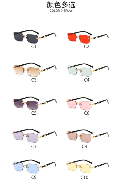Rimless Rectangle Sunglasses for Women and Men