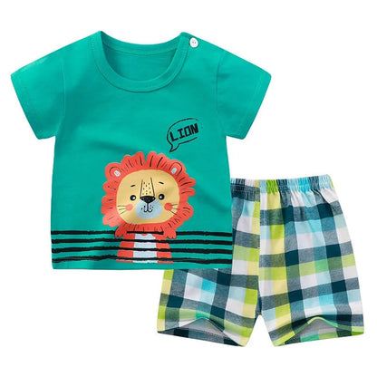 Boys Cartoon Print Cotton T-Shirt and Shorts Set