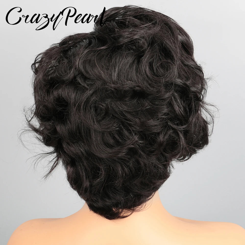 CrazyPearl Lace Frontal Wig Short Curly Black Hair