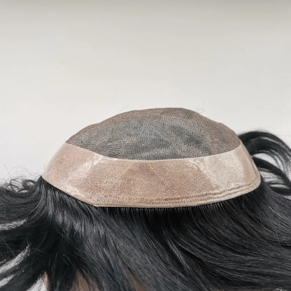 Fine Mono Toupee for Men Natural Black Human Hair