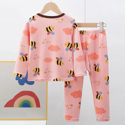 Children's Cartoon Printed Thick Warm Underwear Set