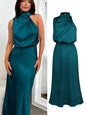 Elegant Silk Satin Sleeveless Long Dress for Women