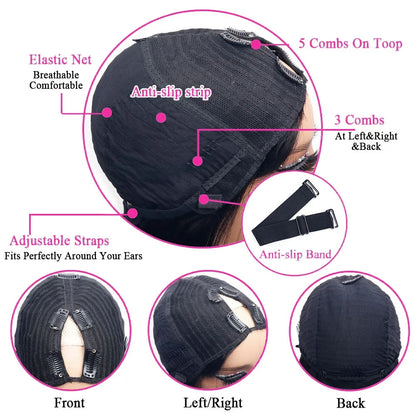 V Part Straight Human Hair Wig Remy Brazilian Natural Color