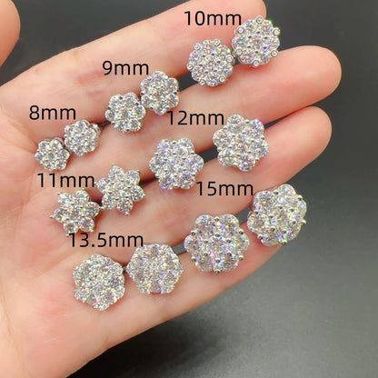 Classic Moissanite Diamond Flower Stud Earrings in Silver