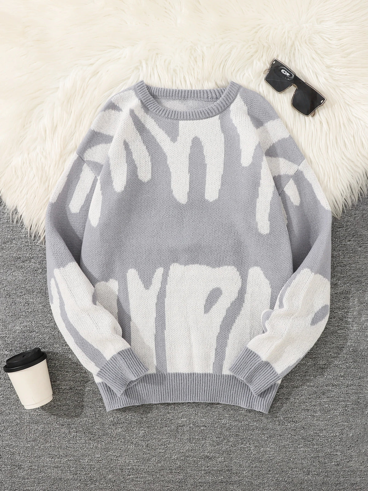 Irregular Jacquard Pattern Pullover Sweater Men Casual