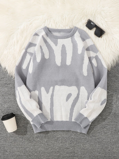 Irregular Jacquard Pattern Pullover Sweater Men Casual