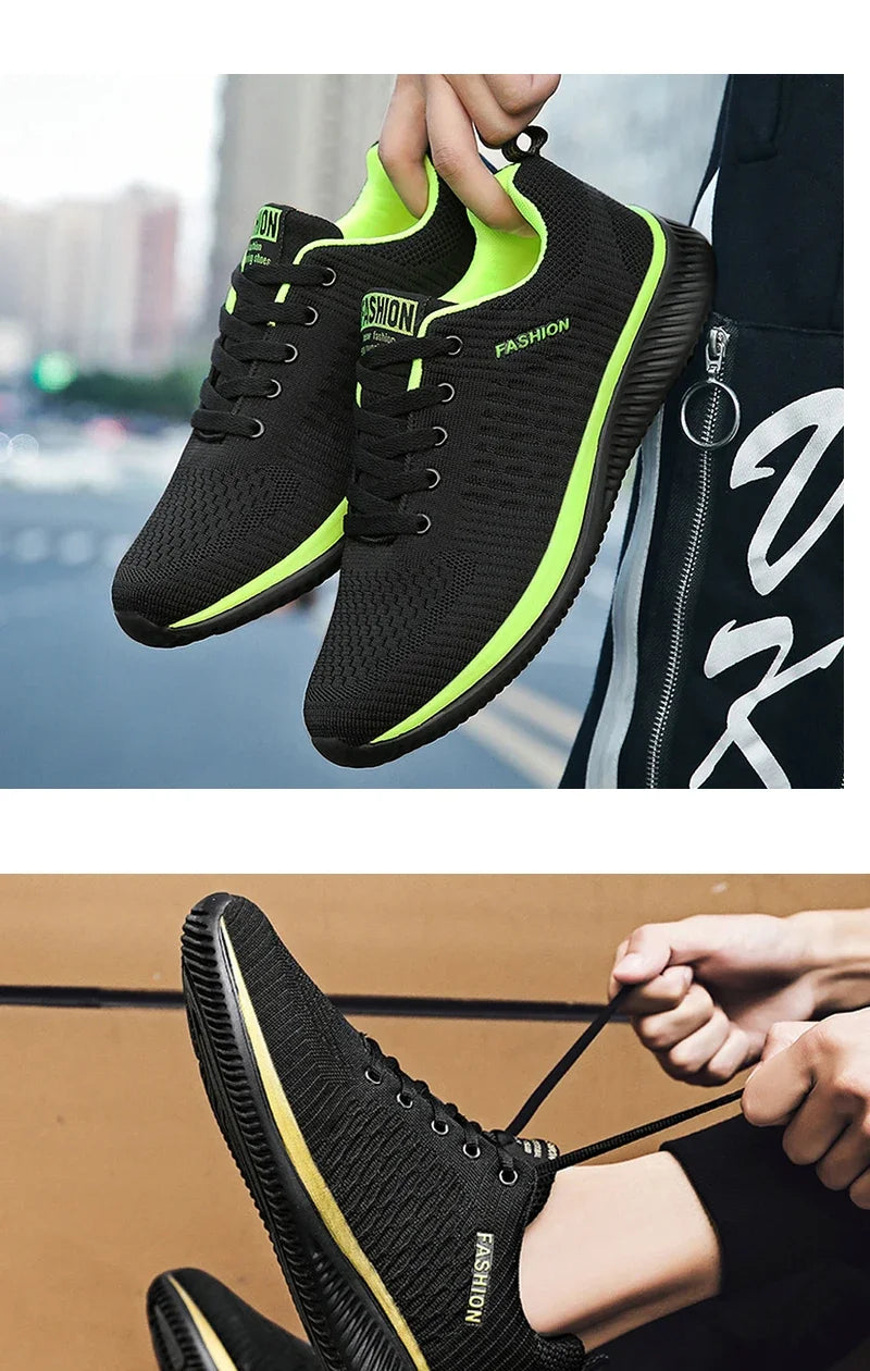 YRZL Black Knit Sneakers for Men Athletic Casual Shoes