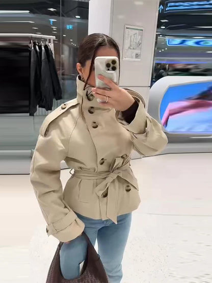 Women's Double Breasted Long Trench Coat Windbreaker