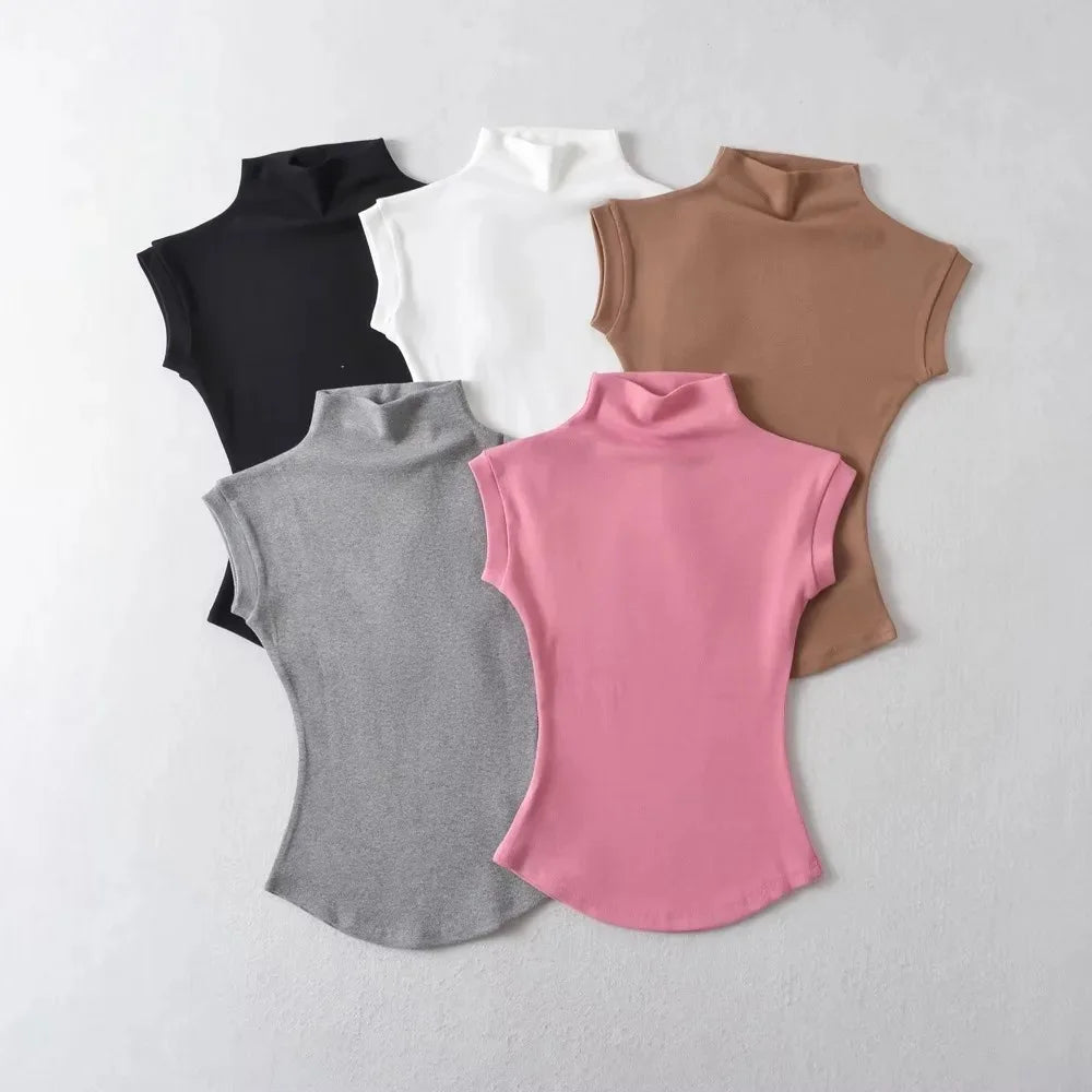 Women Summer Turtleneck Sleeveless Slim Fit Top