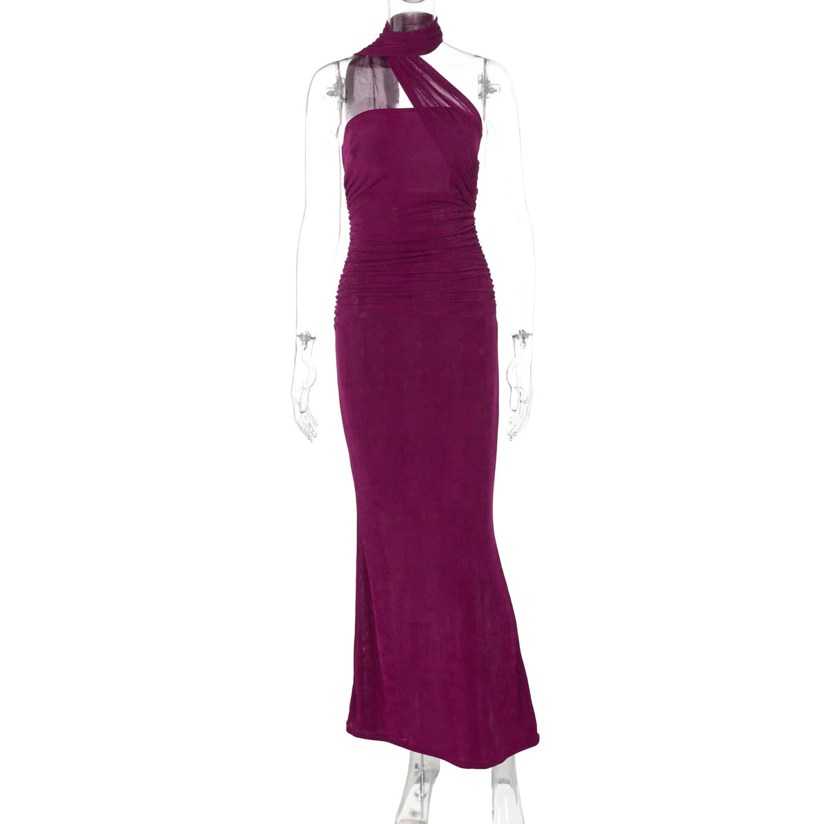 Hugcitar Halter Backless Ruched Bodycon Maxi Dress