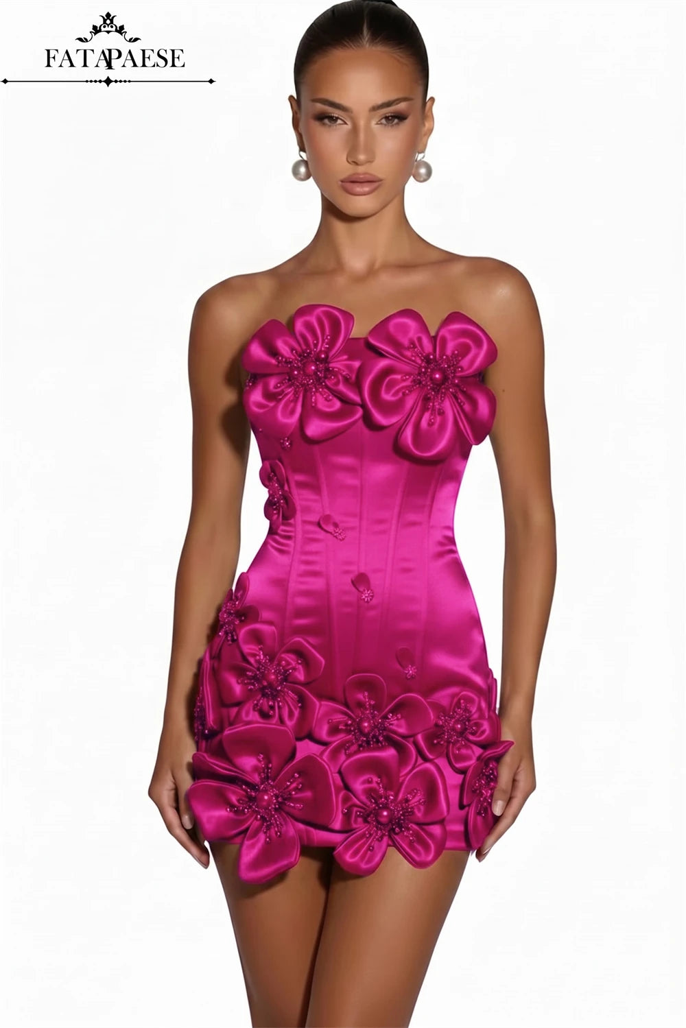 3D Floral Corset Mini Evening Dress with Rhinestones