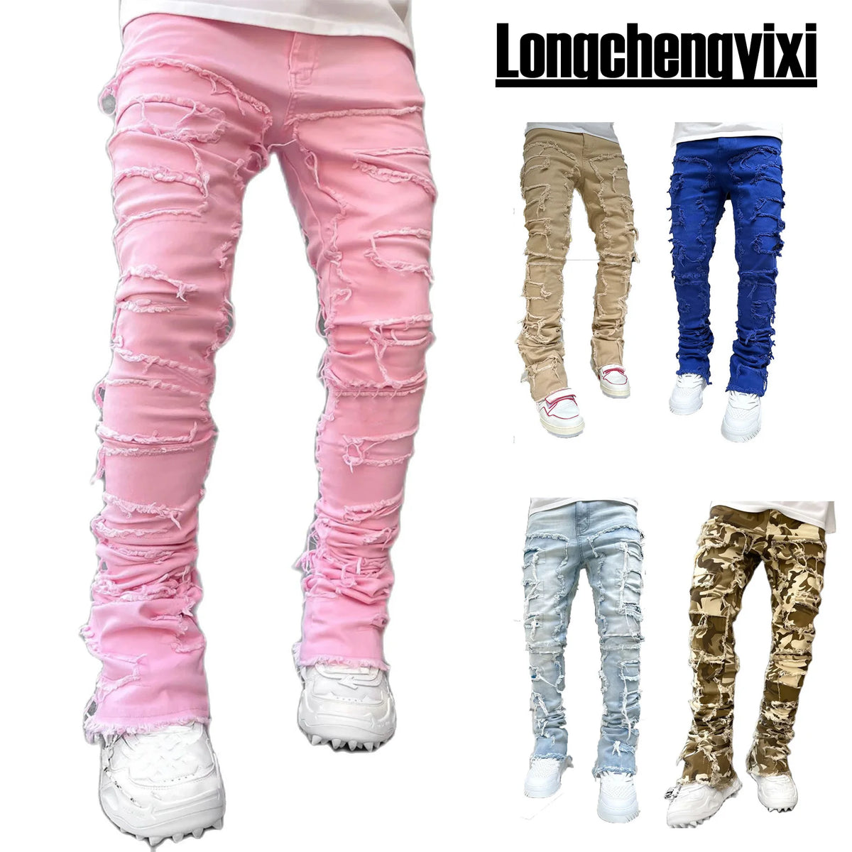 Men's Ripped Distressed Denim Jeans Casual Pants