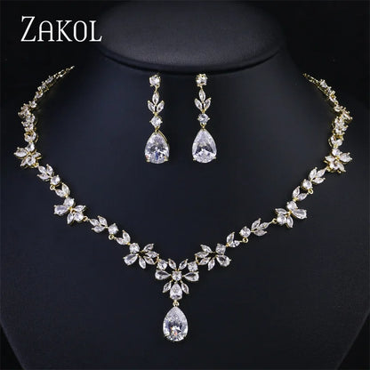 ZAKOL Brilliant Zirconia Leaf Jewelry Set for Women