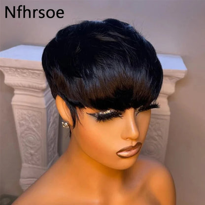 Short Bob Wig Straight Human Hair with Bangs