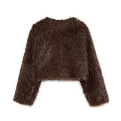 Women's Faux Fur Round Neck Short Jacket