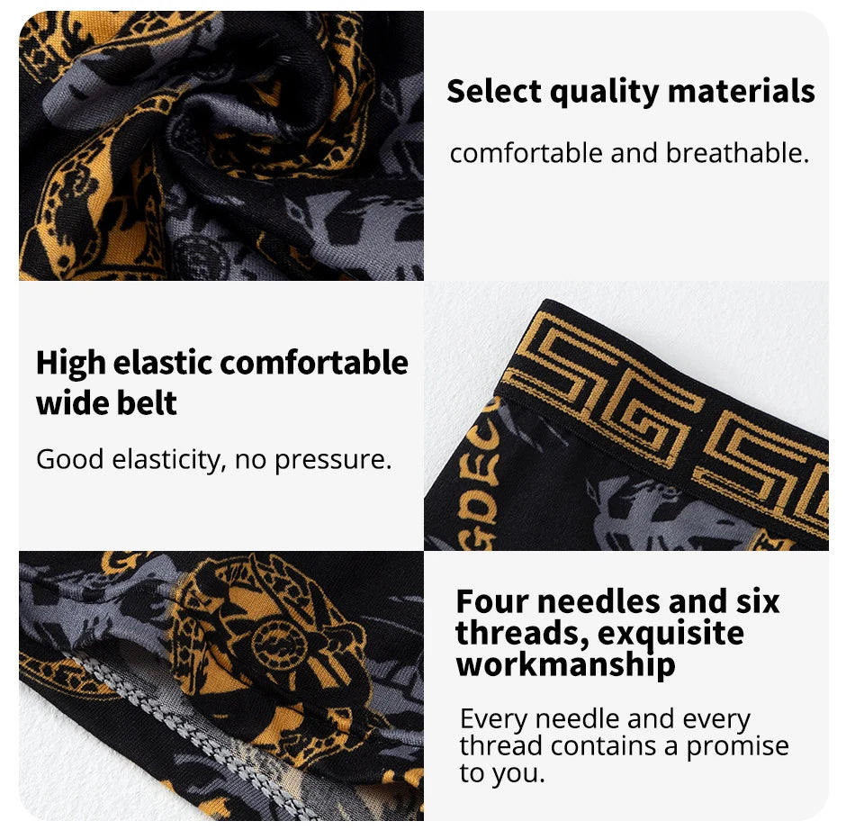 Men's Black Gold Printed Boxer Underwear 5/10 Pack
