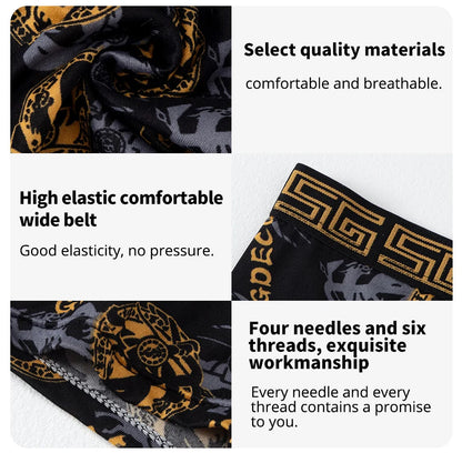 Men's Black Gold Printed Boxer Underwear 5/10 Pack