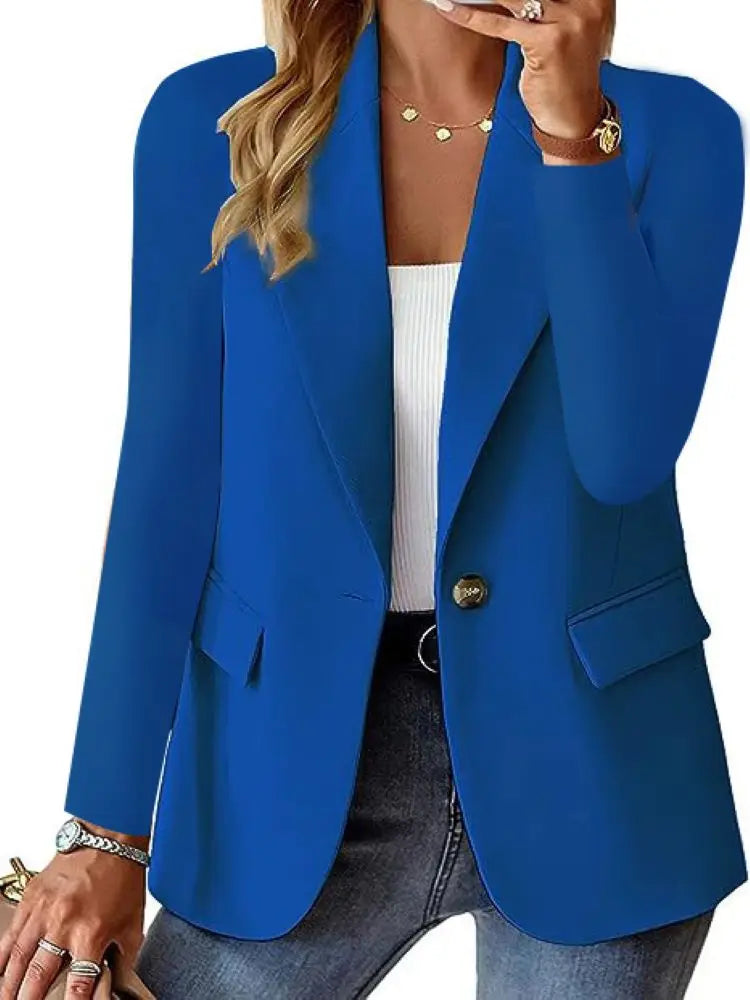 Women's Solid Button Blazer Coat Casual Office Jacket