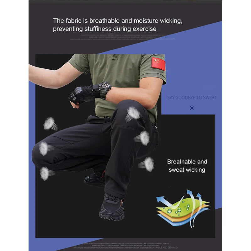 Men's Winter Soft Shell Hiking Pants with Fleece Lining