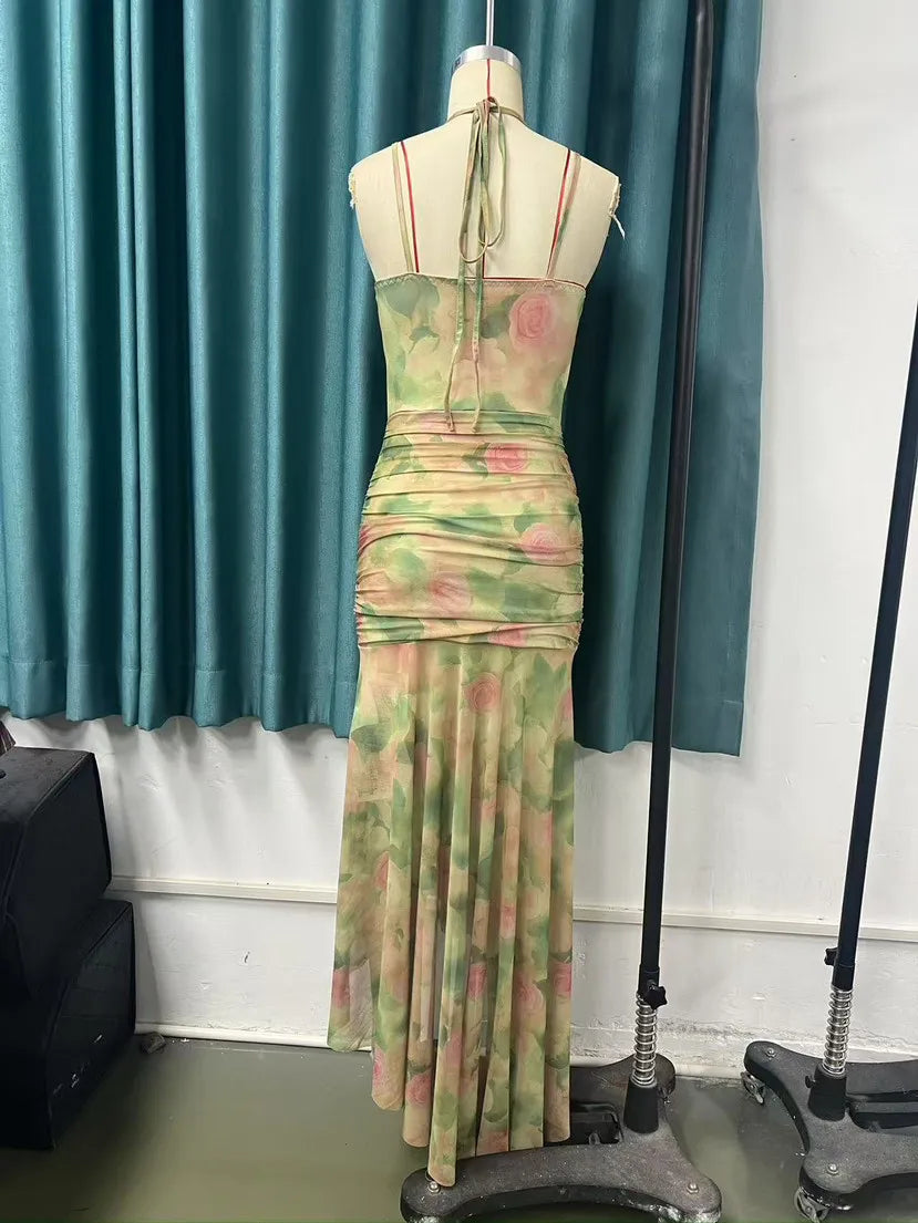 Floral Print Sleeveless Bodycon Dress for Women