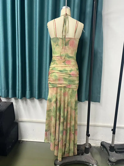 Floral Print Sleeveless Bodycon Dress for Women