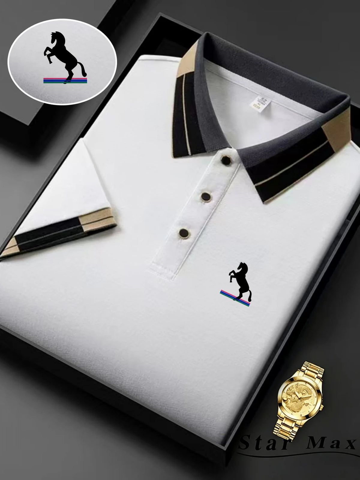 Men's Summer Casual Polo Shirt with Horse Embroidery