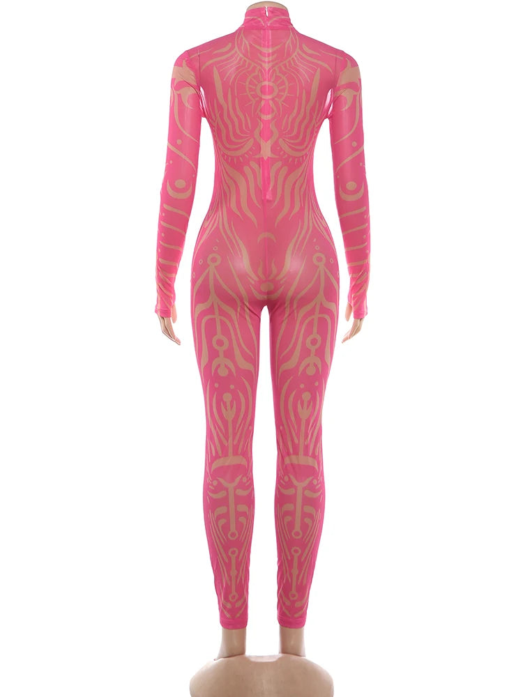 Striped Print Turtleneck Jumpsuit for Women