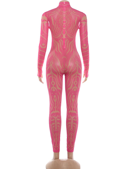 Striped Print Turtleneck Jumpsuit for Women