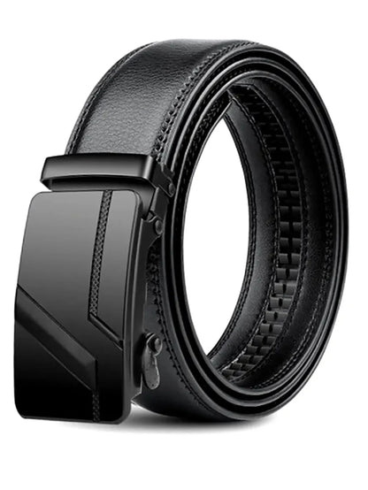 Men's Black PU Leather Automatic Buckle Belt 110cm 120cm 130cm