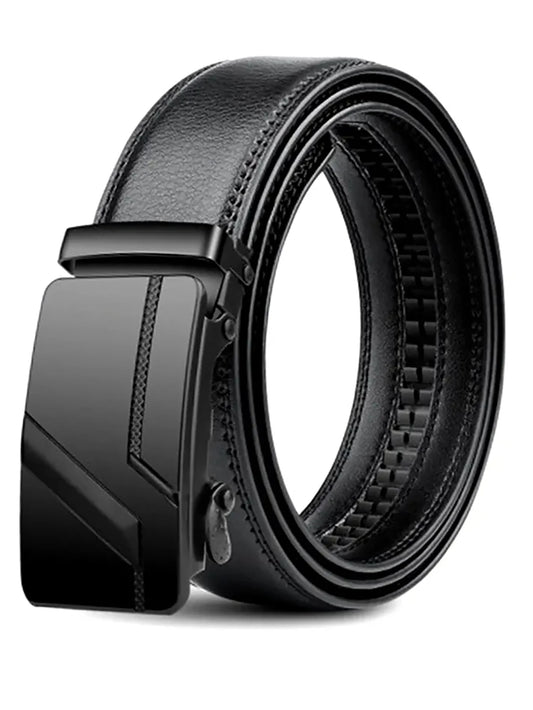 Men's Black PU Leather Automatic Buckle Belt 110cm 120cm 130cm