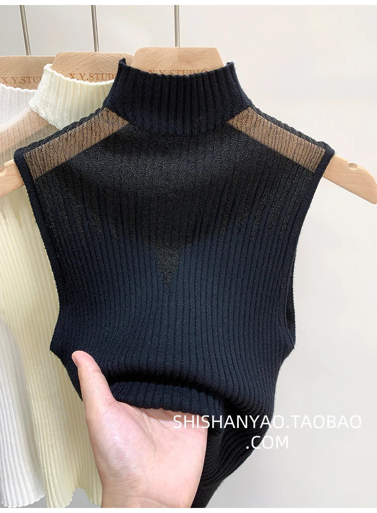 Mesh Knitted Tank Top Women Sleeveless Chic Cut Out
