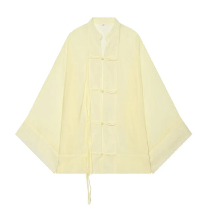 Women's Yellow Long Sleeve Shirt with Knot Decoration