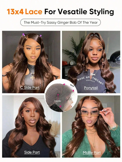 13x4 Transparent Lace Frontal Wig 34 Inch Chocolate Brown Body Wave