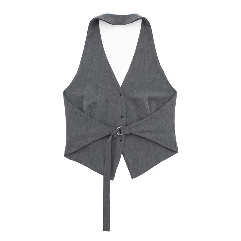 MUJER Off Shoulder Black White Cropped Vest