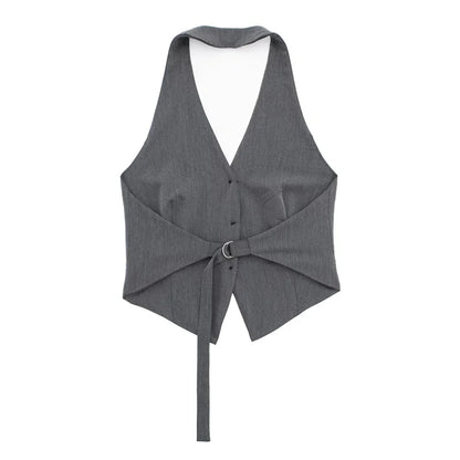 MUJER Off Shoulder Black White Cropped Vest