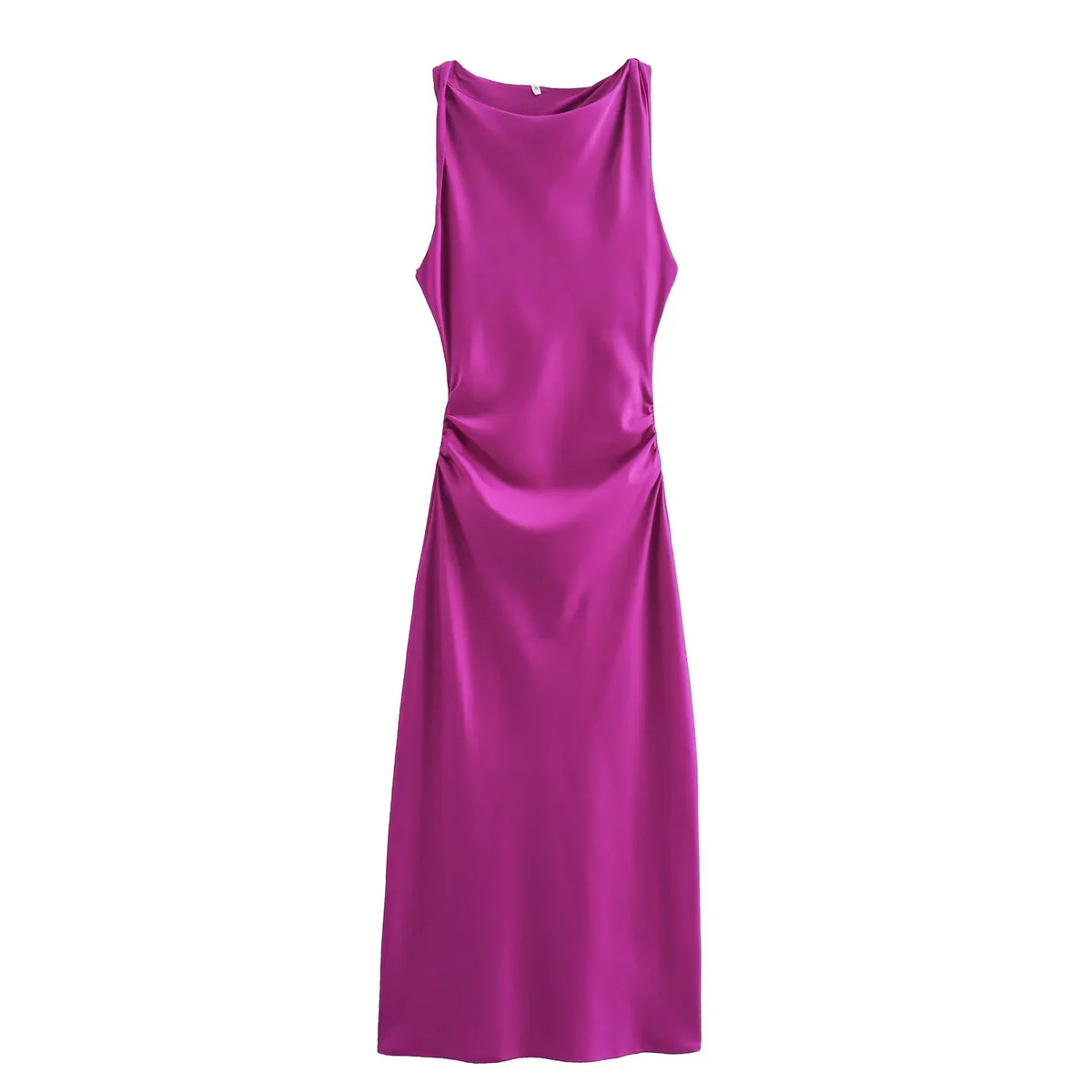 Satin Midi Dress for Women Sleeveless Elegant Evening Dress