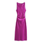 Satin Midi Dress for Women Sleeveless Elegant Evening Dress