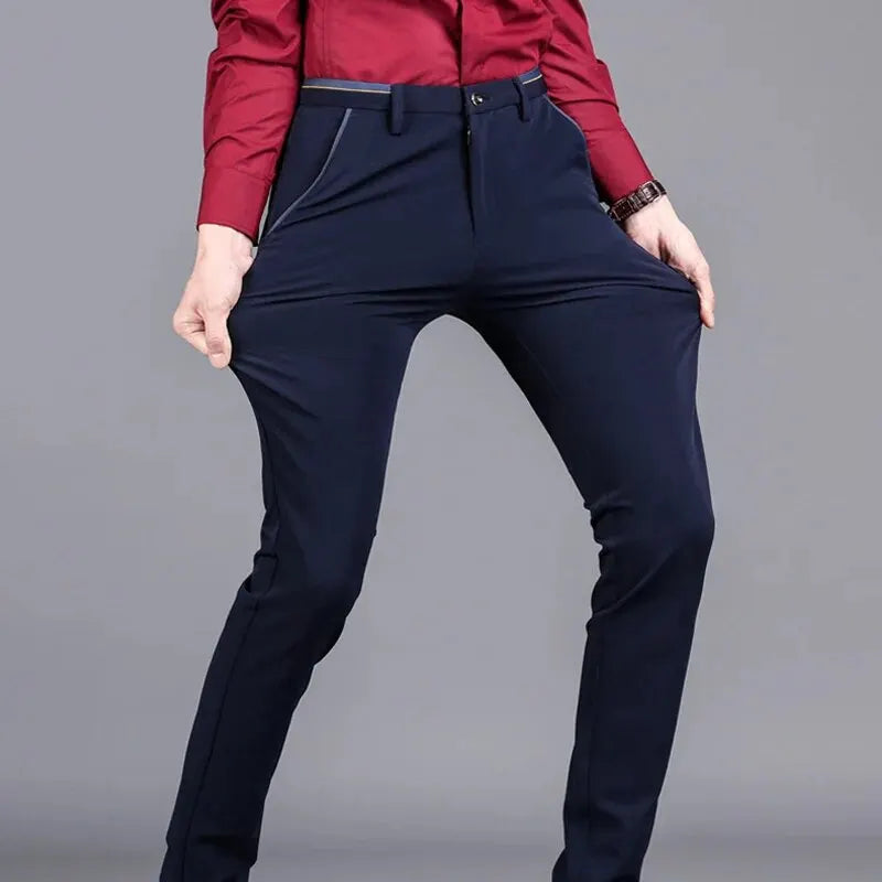 Men's Casual Elastic Straight Pants Black Blue
