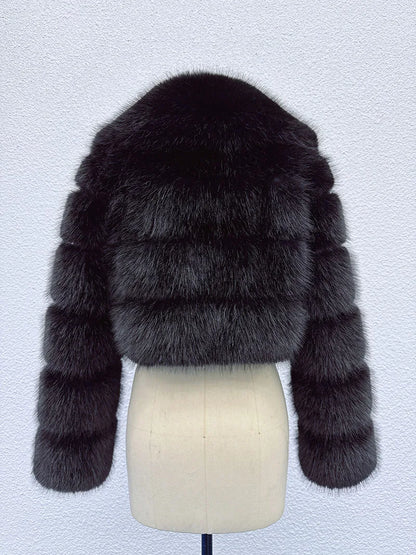 Cropped Faux Fur Coat for Women in Black
