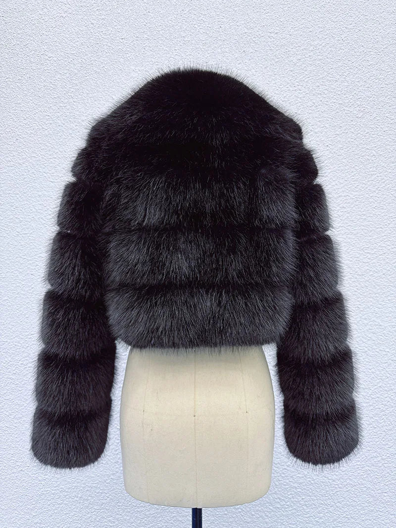Cropped Faux Fur Coat for Women in Black