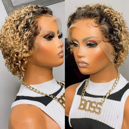 Pixie Cut Curly Human Hair Wig 13x1 Lace Frontal