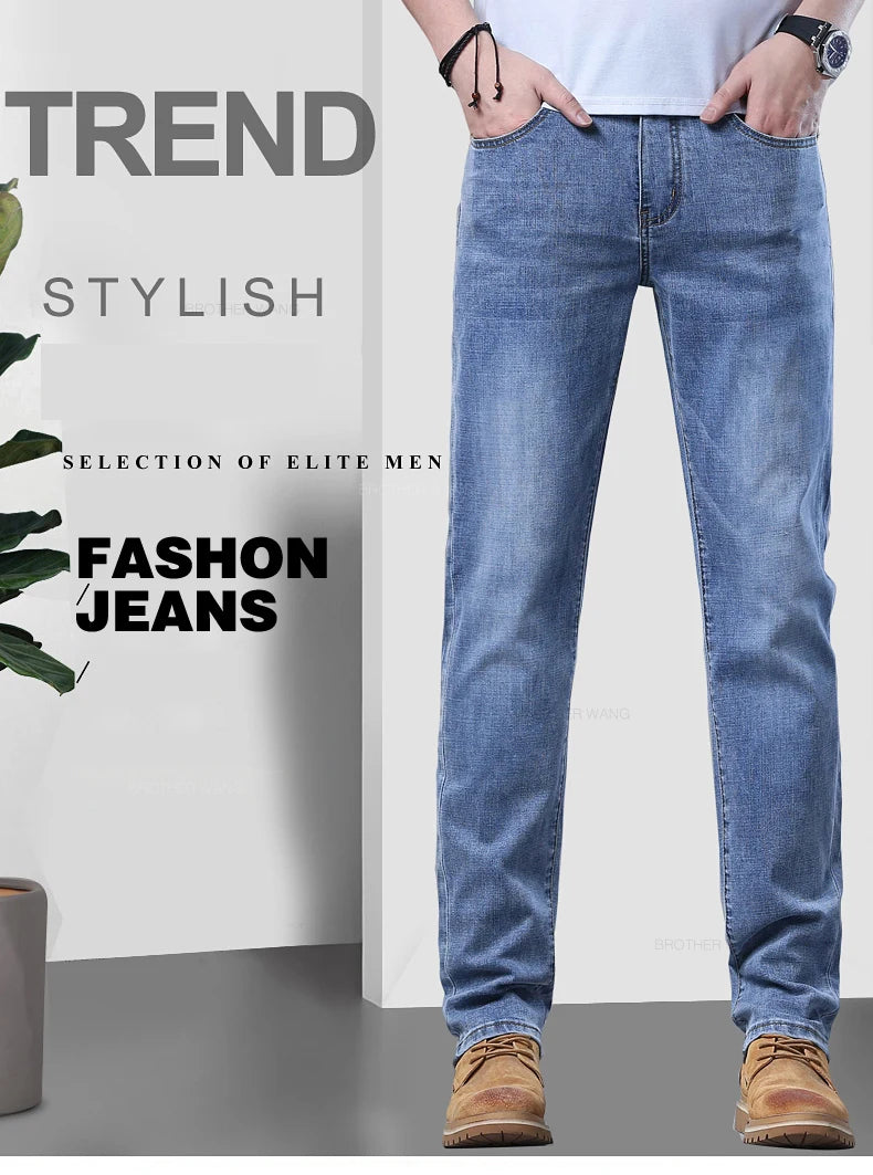 Light Blue Slim Jeans for Men in Stretch Denim