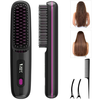 Ionic Hair Straightener Brush with LED Display