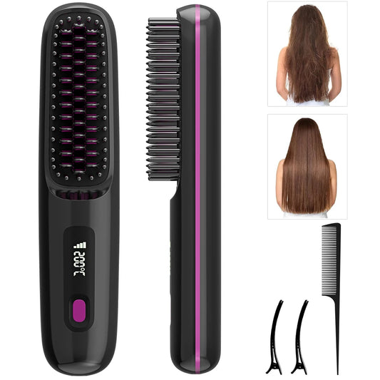 Ionic Hair Straightener Brush with LED Display